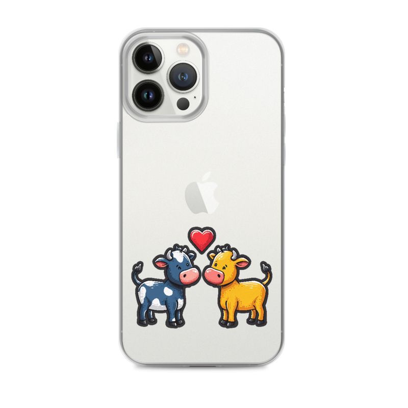 Clear Case for iPhone, Cattle, bull and cow in love, colourful , heart in picture, fvta2y