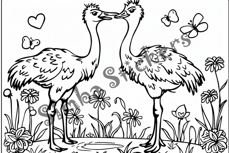 Colouring pages, bundle of ostriches in love, 10 images