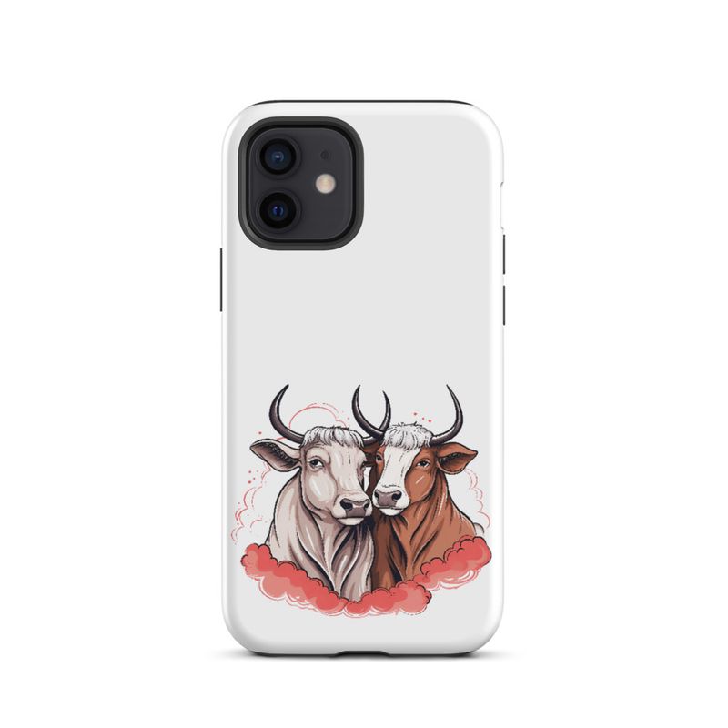 Tough Case for iPhone, Bull and cow, romantic, reddish clouds, qoucds