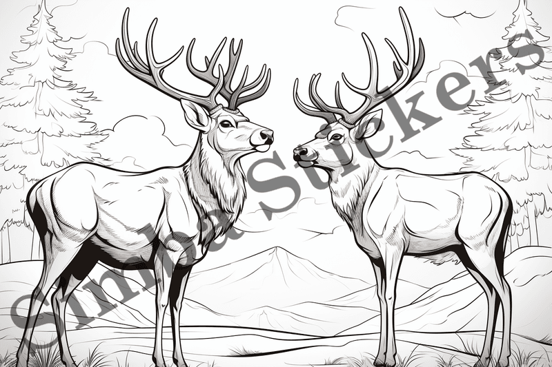 Colouring pages, bundle of deer, 25 images