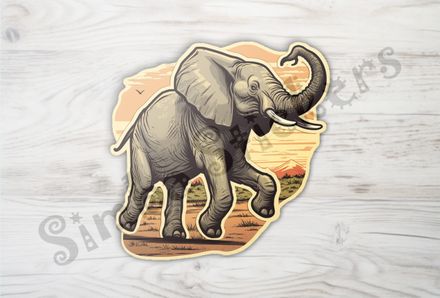 Baby skipping along holding trunk aloft