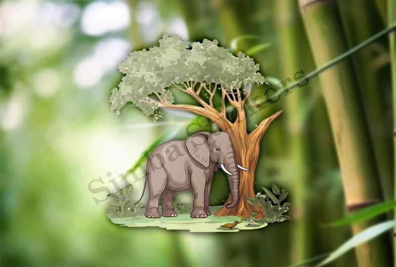 Elephant with its trunk against a tree in the Savanna