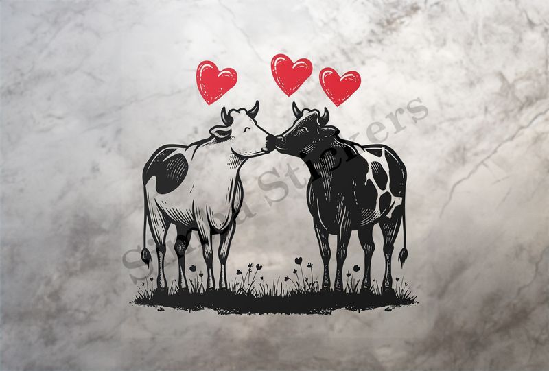 Cattle, bull and cow in love, both black and white  , outline art