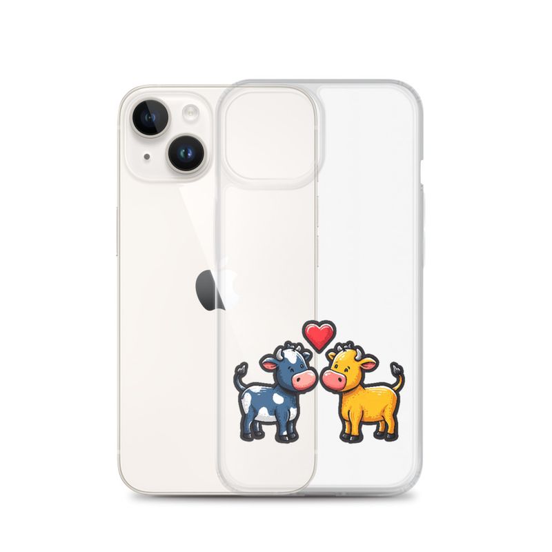 Clear Case for iPhone, Cattle, bull and cow in love, colourful , heart in picture, fvta2y