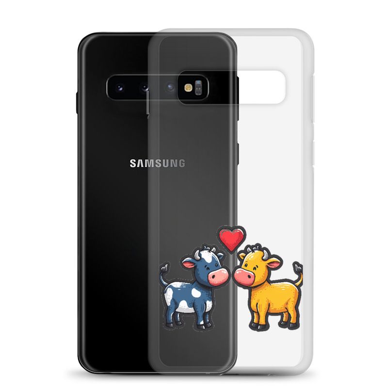 Clear Case for Samsung, Cattle, bull and cow in love, colourful , heart in picture, fvta2y