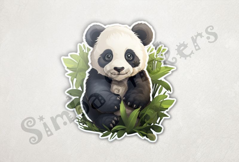 Panda bear sitting in leafy surroundings, t03smd