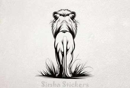 Lion standing, seen from the back, outline art, yg3nsy