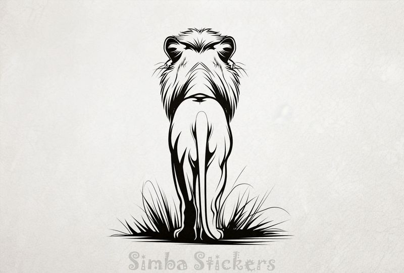 Lion standing, seen from the back, outline art, yg3nsy