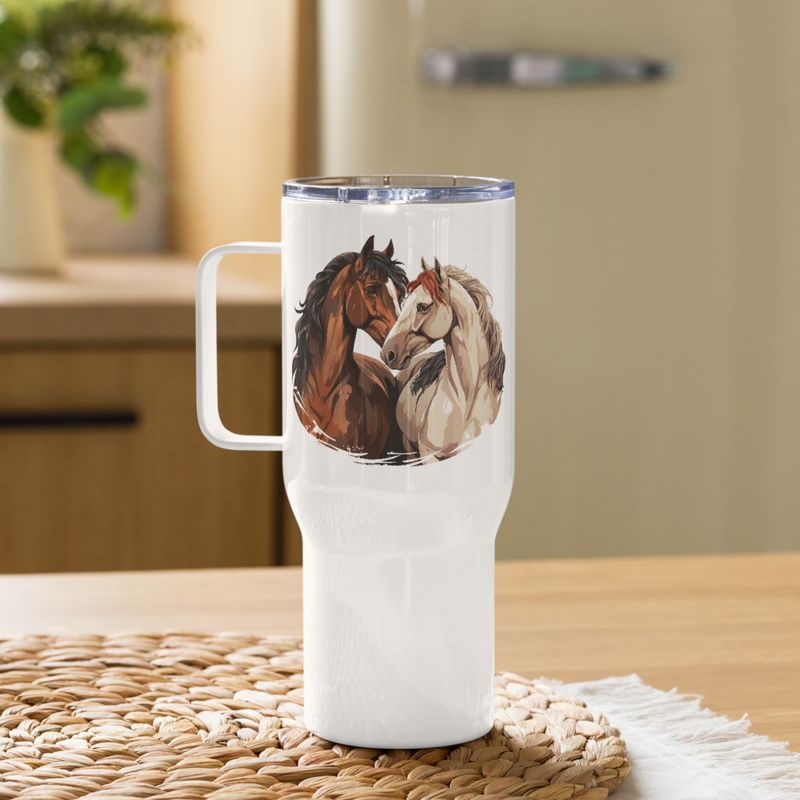 Travel Mug, Cattle, Horses nose-to-nose, jbgjpy