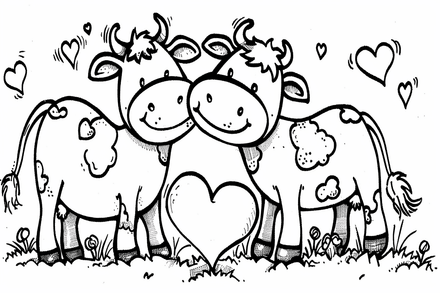 Colouring pages, bundle of cattle in love, 10 images