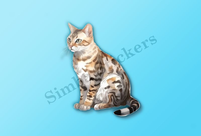 Bengal cat staring, watercolour