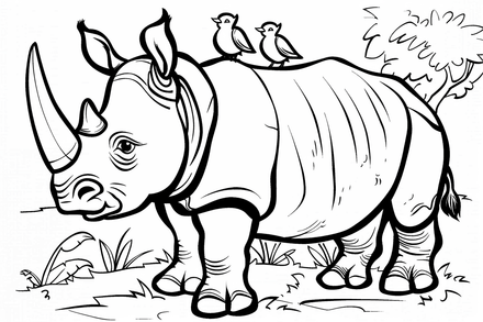 Colouring pages, bundle of rhinos with birds on back, 10 images