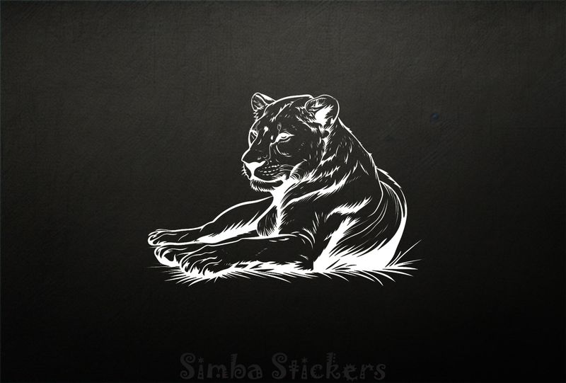 Lioness resting atentively in the Savanna, outline art, 90uvno