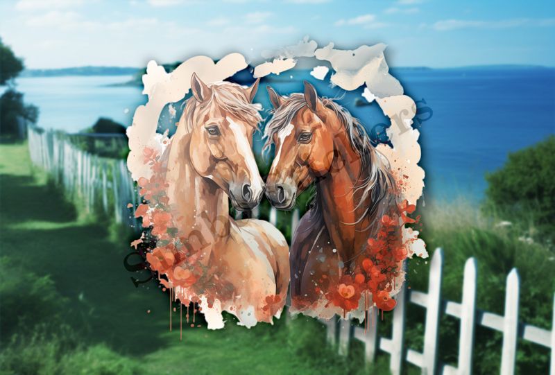 Horses in love, watercolour