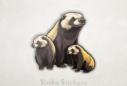 Honey Badger mother with children, jh9jg6