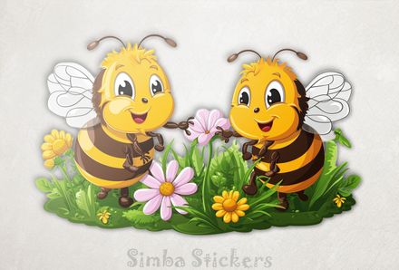 Bees buzzing around daisy flowers romantically
