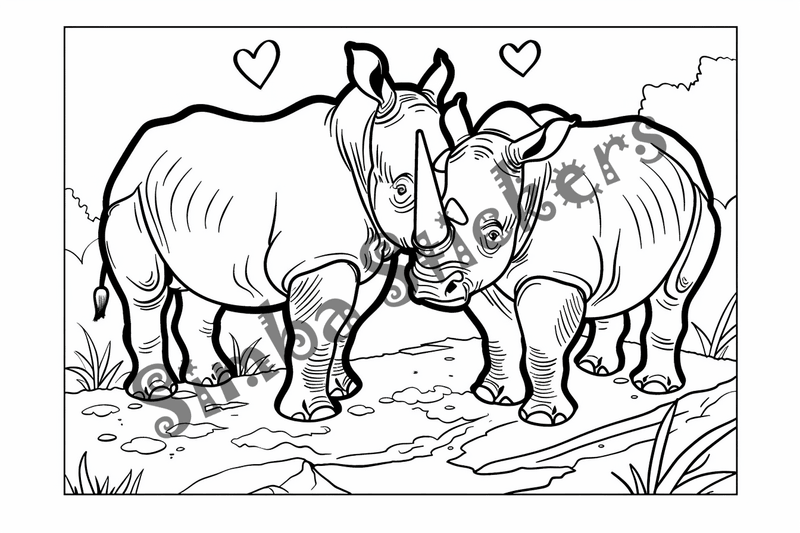 Colouring pages, bundle of rhinos in love, 25 images