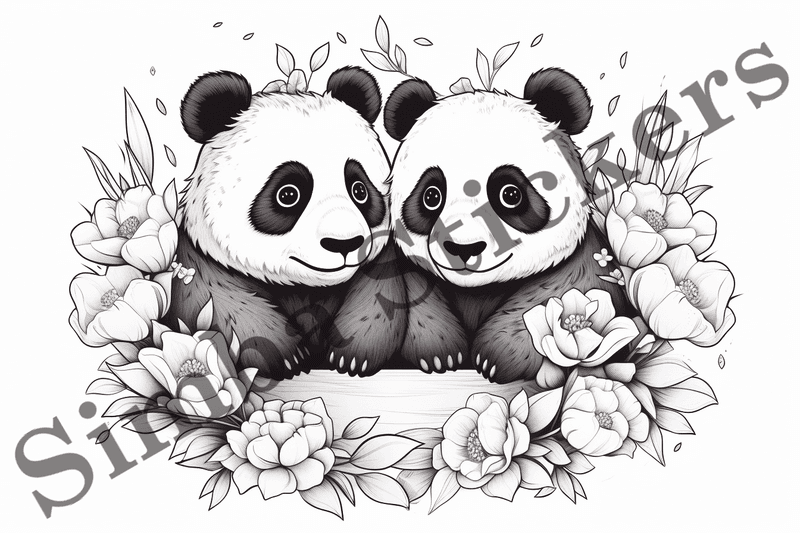 Colouring pages, bundle of pandas in love, 10 images, 3qy9m5
