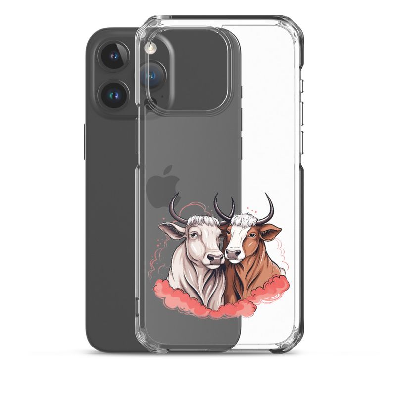 Clear Case for iPhone, Bull and cow, romantic, reddish clouds, qoucds