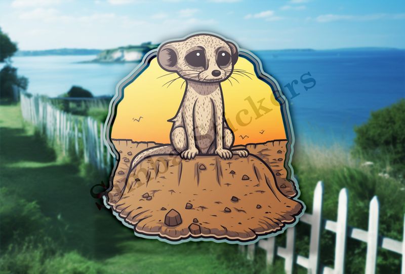 Meerkat on top of a hole in dry surroundings