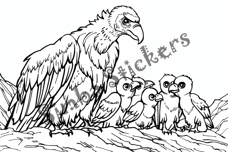 Colouring pages, bundle of vultures with chicks or eggs, 25 images, rm6krw