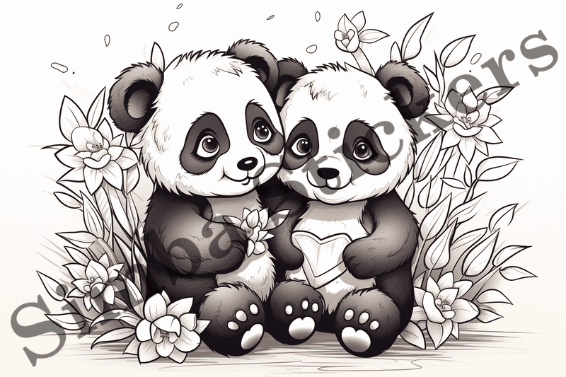 Colouring pages, bundle of pandas, 10 images, ecxuux
