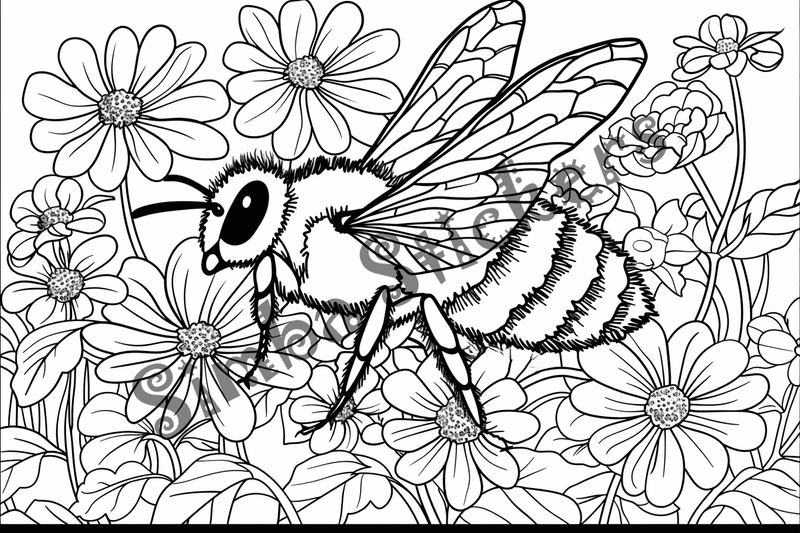 Colouring pages, bundle of bees with glasses, honeycombs or flowers, 25 images 2