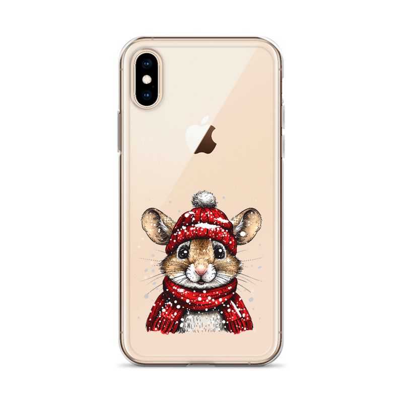 Clear Case for iPhone, Mouse wearing red winter hat and scarf in the snow, xg8dl3