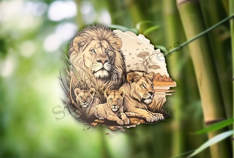 Male lion with cubs