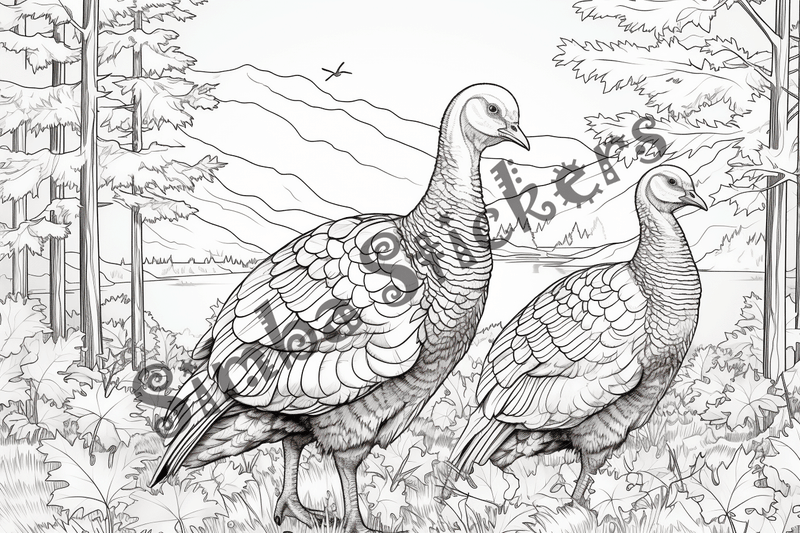 Colouring pages, bundle of turkeys in love, 25 images