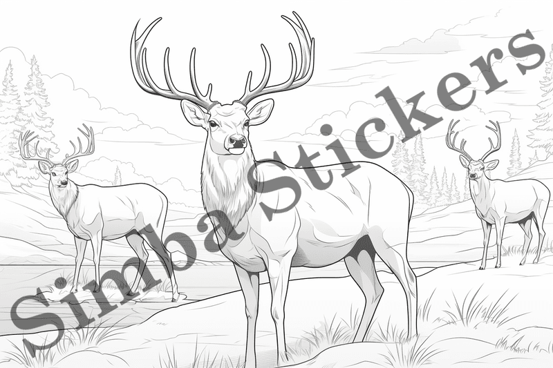 Colouring pages, bundle of deer, 10 images