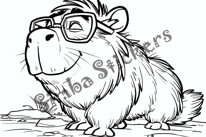 Colouring pages, bundle of capybaras in glasses or top hats, 10 images