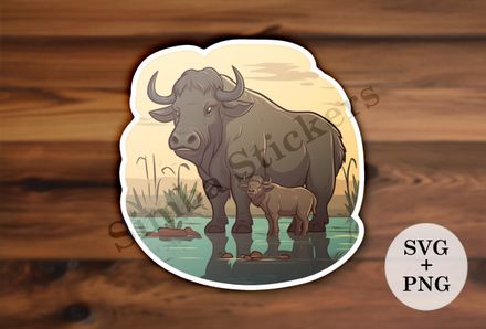 Buffalo mother with calf