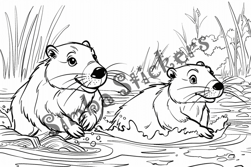 Colouring pages, bundle of beavers, 50 images