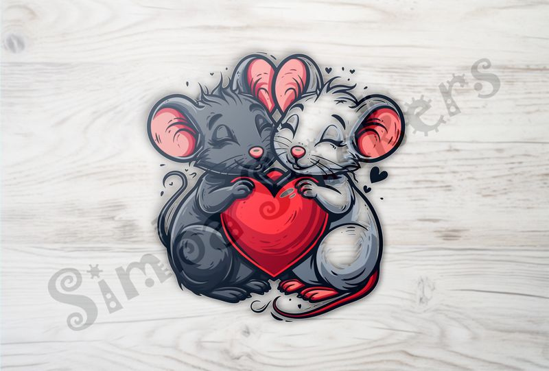 Mice in love holding large Valentine&#x27;s heart, nn89e1