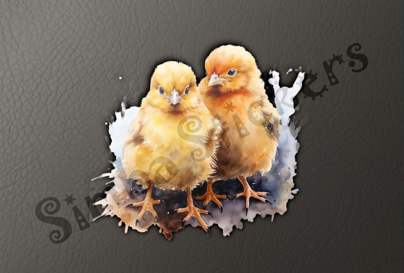 Two Chicks standing next to each other, watercolour