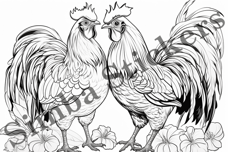 Colouring pages, Bundle of chicken in love, 10 images