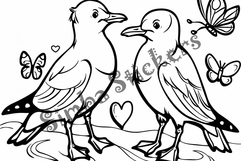 Colouring pages, bundle of seagulls in love, 25 images