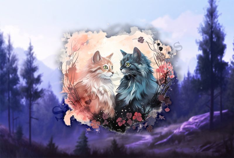 Cats in love, watercolour