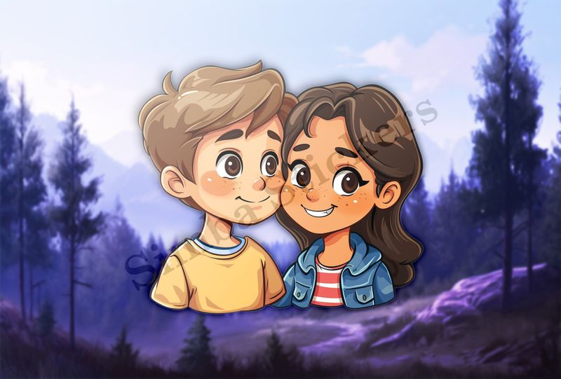 Girl and boy with rosy cheeks, smiling