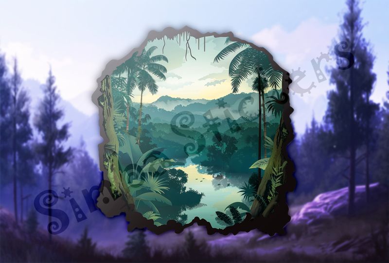 Equatorial Rainforest landscape, overlooking windy river