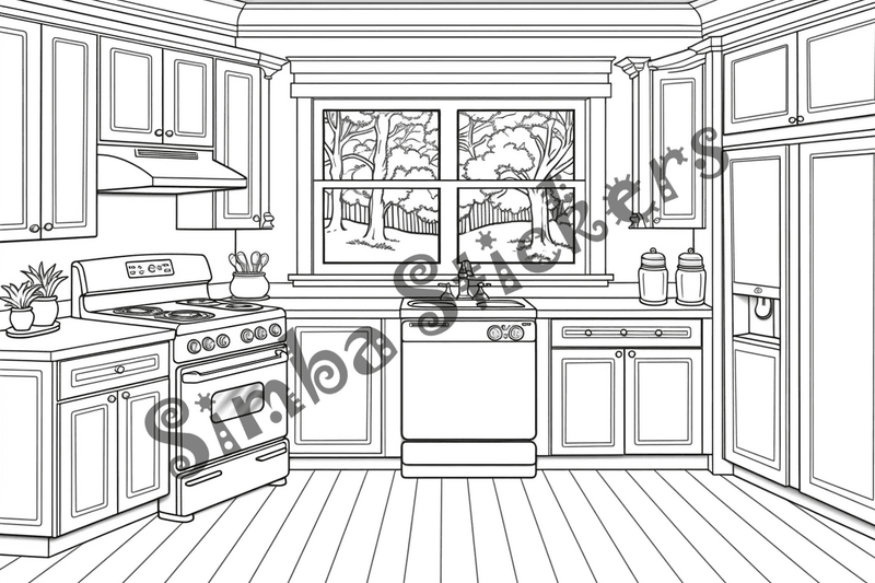 Colouring pages, bundle of house kitchens, 25 images