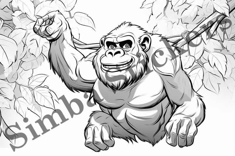 Colouring pages, bundle of gorillas, 25 images