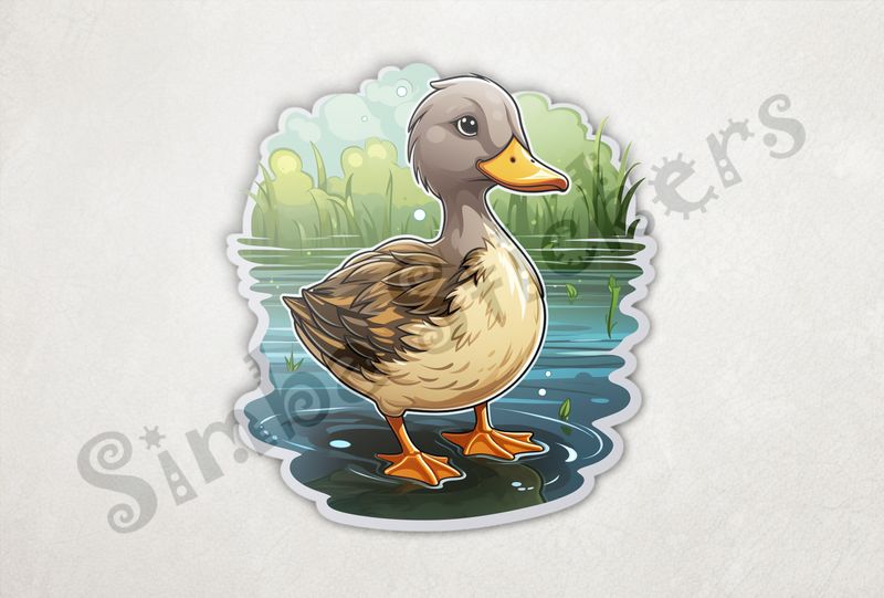 Duckling standing in a pond