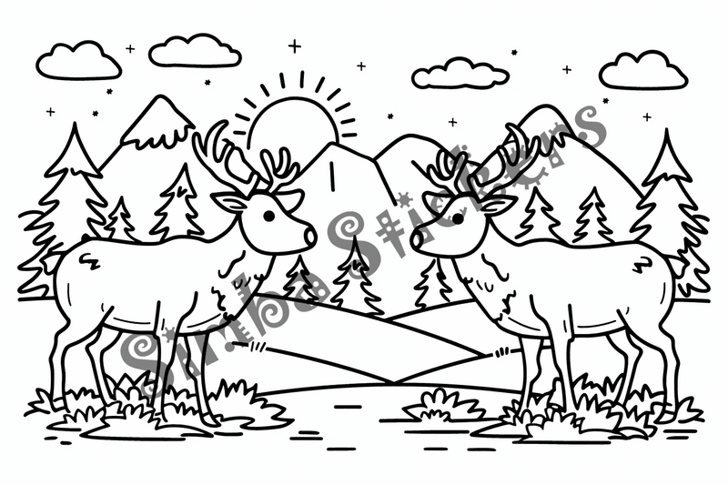 Colouring pages, bundle of elks, simple, 10 images