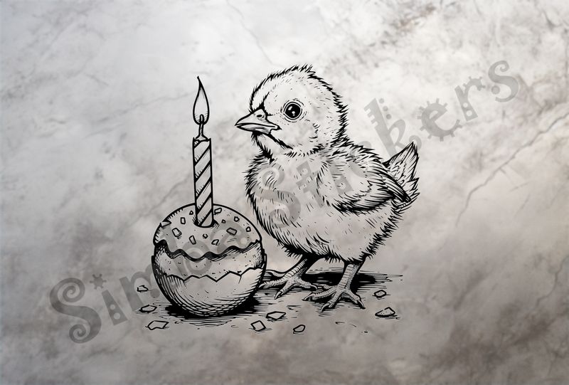Chick by birthday candle , outline art