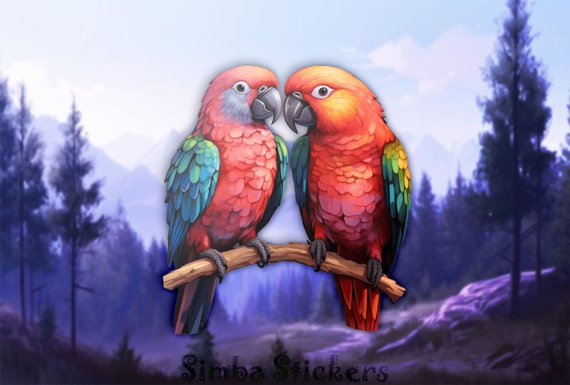 Parrots in love perching, watercolour, a288lg