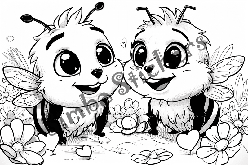 Colouring pages, bundle of bees looking cute, 10 images