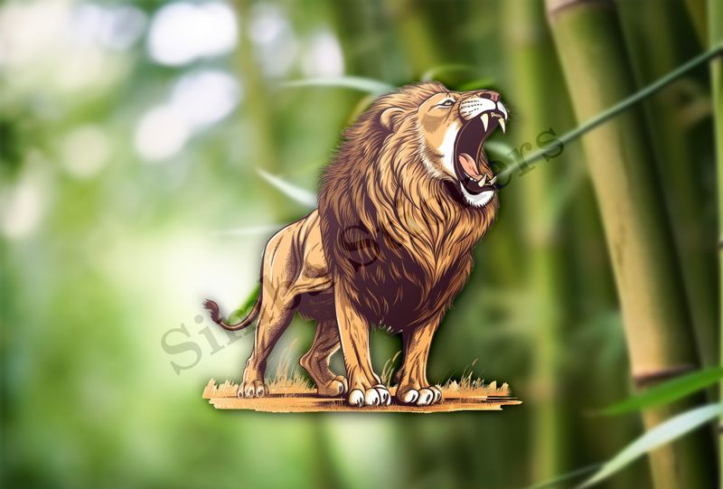 Male lion roaring, standing tall