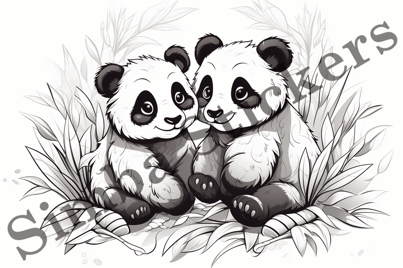 Colouring pages, bundle of pandas, 10 images, wtwayt